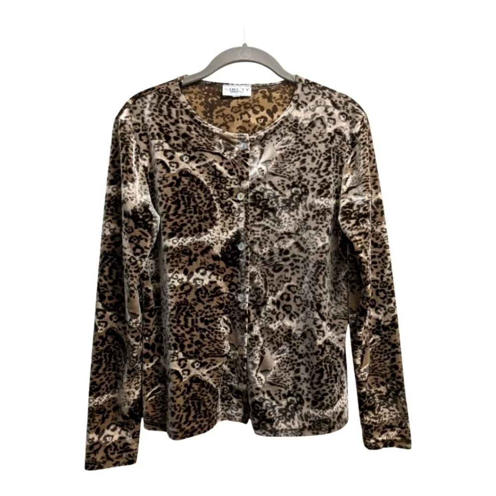 Leopard animal print velour button down sweater mobwife cardigan